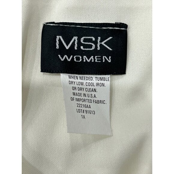 MSK Elegant White Drape Neck Blouse With Flower Detail Women Size 1X - Picture 6 of 9